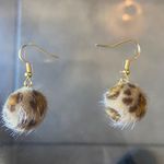 Handmade Cute faux fur Cheetah print Earrings , Brown And Gold drop dangle earrings Photo 3