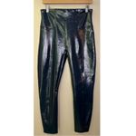 Spanx Shiny Faux Patent Leather Pants Port Navy High Rise Leggings Photo 1