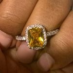 Yellow Stone Australian Crystal Square Stone Ring Dipped In White Gold!!! So Beautiful!!! Brand New!! Photo 3