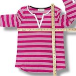 Jones New York Striped V Neck Henley T Shirt Pink White XS Preppy Nautical Photo 10