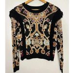 Ronny Kobo Tilda Fringe Sweater size S Black, Tan, Purple Black Photo 3