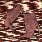 Liliana  Pink Satin Lace Up Stiletto 4” Ankle  Mid Calf Boots Booties-Size 7.5M Photo 0