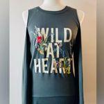 EXPRESS Wild At Heart Cold Shoulder Sweatshirt Dark Sage-Gray Size S Photo 3