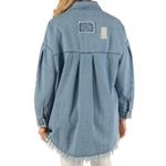 Before You with love Denim Distressed Sequin Pocket Oversized Shirt Jacket Small Blue Photo 1