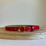 Vintage 90s Red Vegan Leather Gold Horn Buckle Belt Size XS Photo 8