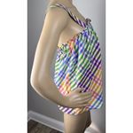 J Crew Tank Top Women's Sz 0 Rainbow Gingham‎ Square Neck Button Front Cotton Photo 3