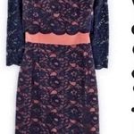 Boden Lace and Satin Cocktail Dress Navy Terracotta Womens 8 Blue Photo 0