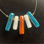 Vintage Glass, Bead, and Wire Necklace Blue White Orange Silver Photo 1