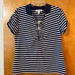 Michael Kors Michael  Women’s Navy White Striped Half Zip Polo Shirt NWT Large Photo 11