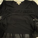 Michael Kors  Georgette Mini Dress Medium Black Long Sleeve Smocked Wrap Party Photo 9