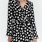 ZARA  Mini Wrap Shirt Dress Black and White Polka Dot Collared V-Neck Small Photo 0