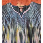 Catherines  Women’s Blue Abstract Zebra Embellished Blouse Sz 3X Boho Resortwear Photo 1