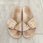 Birkenstock  Women's Cream Mules with Gold Buckle Photo 1