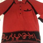 Tony Lambert Sweater Womens Small Red Black Embroidered Wool Angora Silk Holiday Photo 1