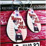 Happy 4th of July Earrings Dangle hooks Fireworks Freedom Teardrop Shape… White Photo 8