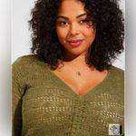 Torrid Olive Green Pullover V-Neck Cinched Sweater NWT 0/ US 12 Photo 2