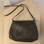 Vintage Ganson Y2K 90s Charcoal Woven Leather Handbag Crossbody Dark Gray Black Photo 4