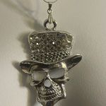Sterling Silver 925  Chain & Alloy Top Hat Skull Head Pendant Necklace Photo 1