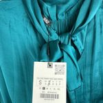 ZARA NWT  Satin Effect Mini Dress Sz Small Teal Blue Pleated Tie Back Photo 12
