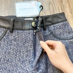 Maniere De Voir  Woven Knit Straight Pants with Leather Trim in Blue Size 0 NWT Photo 4