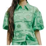 Love The Label Cassia Blouse Womens L Kiwi Green Embroidered Eyelet Boho Chic Size L Photo 0