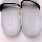PINK - Victoria's Secret PINK‎ Victoria Secret Silver Single Padded Strap Slides With White Logo Dog Photo 5