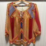 Fig & Flower Anthropologie Boho Flowy Women's Peasant Top XL Patchwork Hippie Orange Photo 0