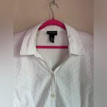Maggie Barnes White Stripe Pleated Short Sleeve Button Down Blouse 2X 22/24W Photo 6