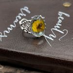Handcrafted Women’s Yellow Daisy Flower Glass Cabochon Stainless Steel Ring Photo 10