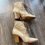 JustFab Isobel Beige Faux Suede Lace Up Block Heel Ankle Boots Women's Sz 7.5 Photo 1