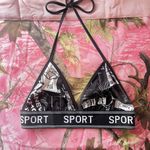 y2k halter crop sports bra black and white graphics Photo 2