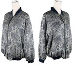 Robert Stock Vintage Bomber Jacket Silk Large Geometric Print Blue Photo 2