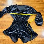 Fraiche by J Womens Small Blue Velvet Long Sleeve Ruffle Shorts Romper Retro Photo 1