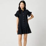 J.Crew Amelia Black Short Ruffle Sleeve Button Down Shirt Dress Cotton Photo 1
