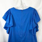 Crown & Ivy  Large Mini Dress Blue Dramatic Ruffle Sleeve Shift Solid Summer 1052 Photo 4