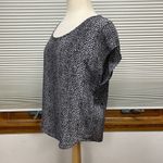 Joie  Gray and Black Animal Print 100% Silk Short Sleeve Scoop Neck Blouse Photo 5