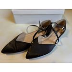 Erijunor Pointy Toe Black Dress Shoe Size 7 Womens Strap Buckle Satin Flats Photo 2
