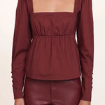 STAUD Peggy Top Plum Cotton Poplin Peplum Blouse Size Medium NWT Red Photo 0