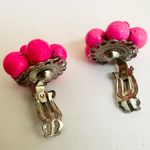 Hot pink beaded cluster vintage rhinestone clip on earrings Photo 5
