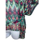 Rock 47 Bright Multi Color Ikat Poncho Tie Waist Sheer Top XL Crochet Hem Detail Blue Photo 1