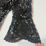 Bold Elements Bold Element Lace Blouse Crochet Top Black Gold Zip Back Long Size Large Floral Photo 6