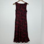 Vintage 90s Studio 1 Red Black Floral Ruffle Trim Midi Dress Grunge Indie Goth Size 10 Photo 4
