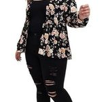 Torrid Plus Sz 2X Kimono Shrug Black Floral Pink Roses Tie Front Long Sleeve 676 Photo 0