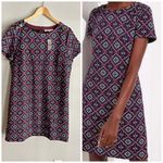 Loft NWT  jacquard mod quilted shift dress burgundy & navy Photo 1