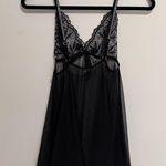 Bombshell Black Sheer Satin Trim Gem Straps Lingerie Babydoll Dress Sz S EUC Photo 3