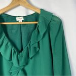 J.Crew  Emerald Green Ruffle Neck Long Sleeve Top XS Photo 2