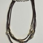 Chico's  "Nydia" Necklace multistrand faux brown leather w/ light gold pieces Photo 0