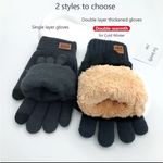Unisex Thermal Warm Thick Fleece Lined Touchscreen Blue Knit Gloves NEW Winter Gray Photo 4