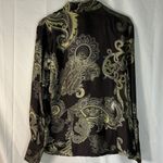Ann Taylor Ann‎ Taylor 100% Silk Paisley Print brown and green ruffle front blouse Size 14 Photo 2