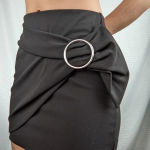 EXPRESS  Women's Black Draped Mini Skirt O-Ring Buckle Detail Size Small‎ Photo 1